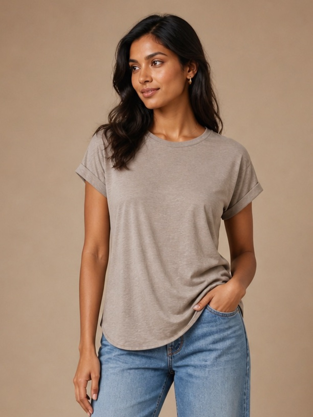 Sonoma XL Taupe Short Sleeve Tee Soft Basic Everyday Casual Top